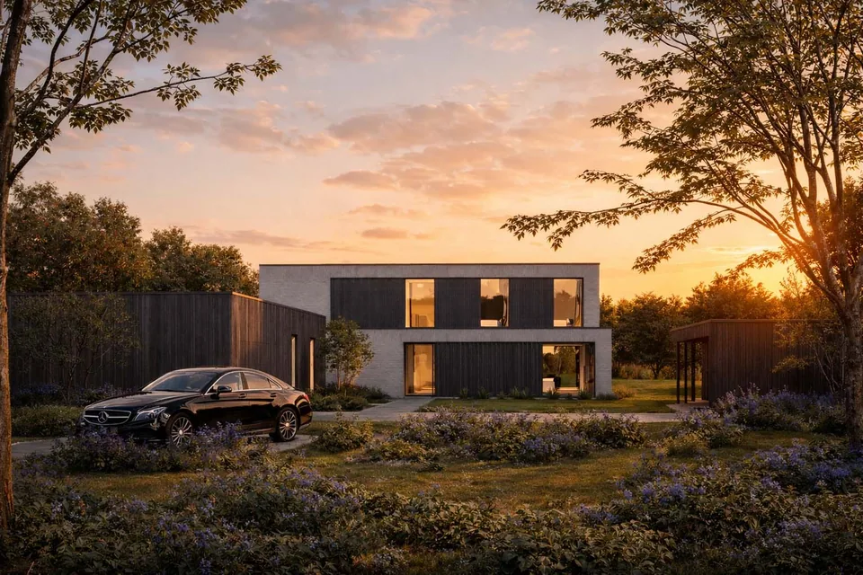 Voorgevel nieuwbouwwoning in Oedelem door J.A.N plus Architecten