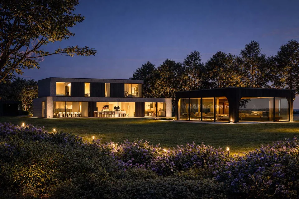 Nieuwbouwwoning in Oedelem met overdekt zwembad door J.A.N Plus Architecten