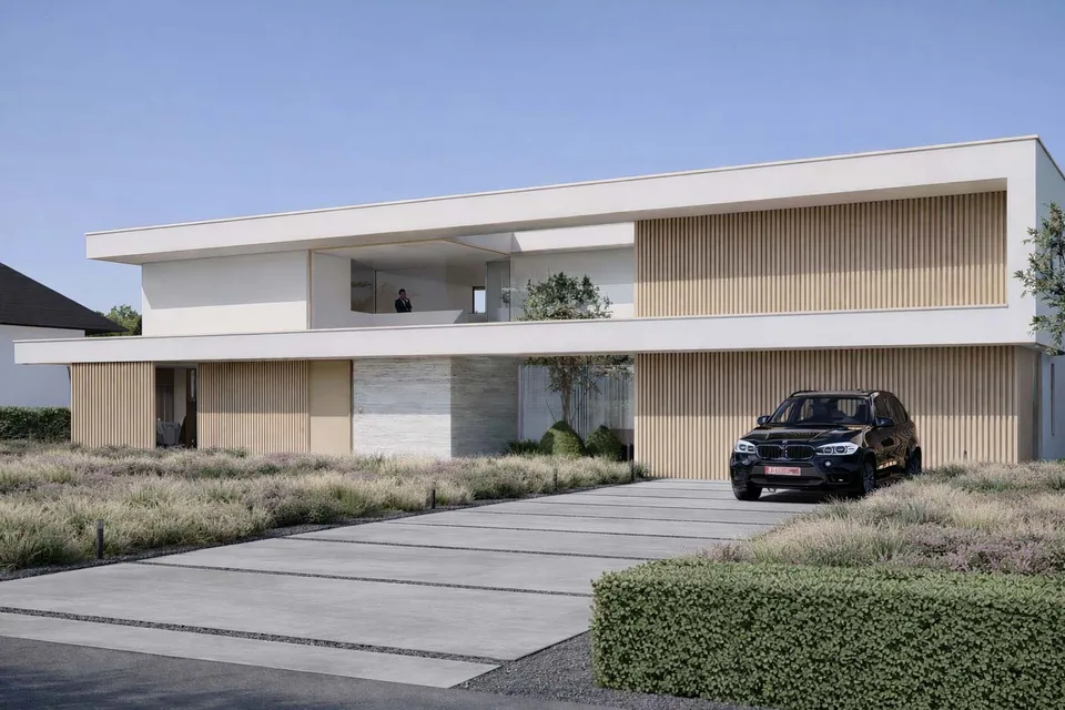 Minimalistische nieuwbouwwoning in Torhout met zwembad door J.A.N Plus Architecten