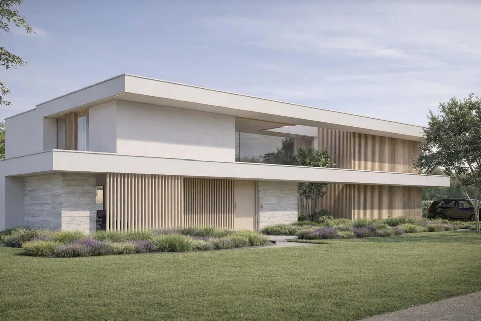 Minimalistische nieuwbouwwoning in Torhout met zwembad door J.A.N Plus Architecten