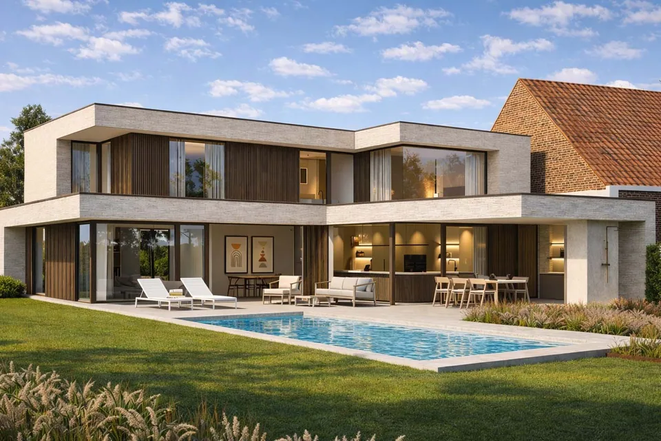 Achtergevel moderne nieuwbouw Zwalm