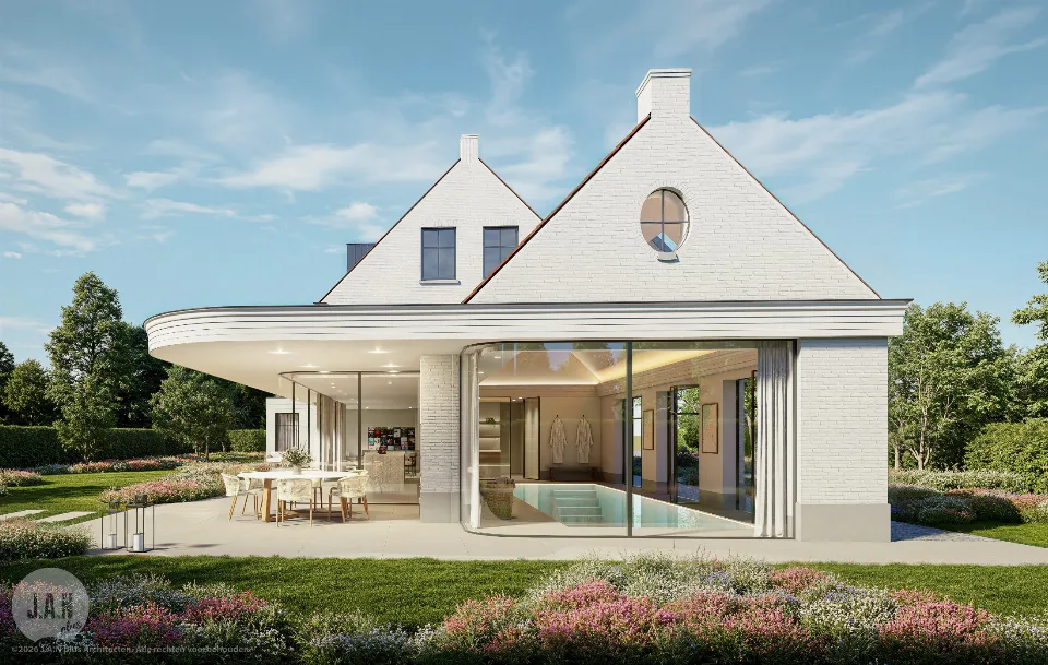 Zicht op de nieuwbouwwoning in Brugge