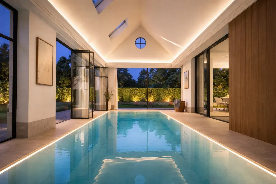 Avondbeeld van de nieuwbouwwoning in Brugge