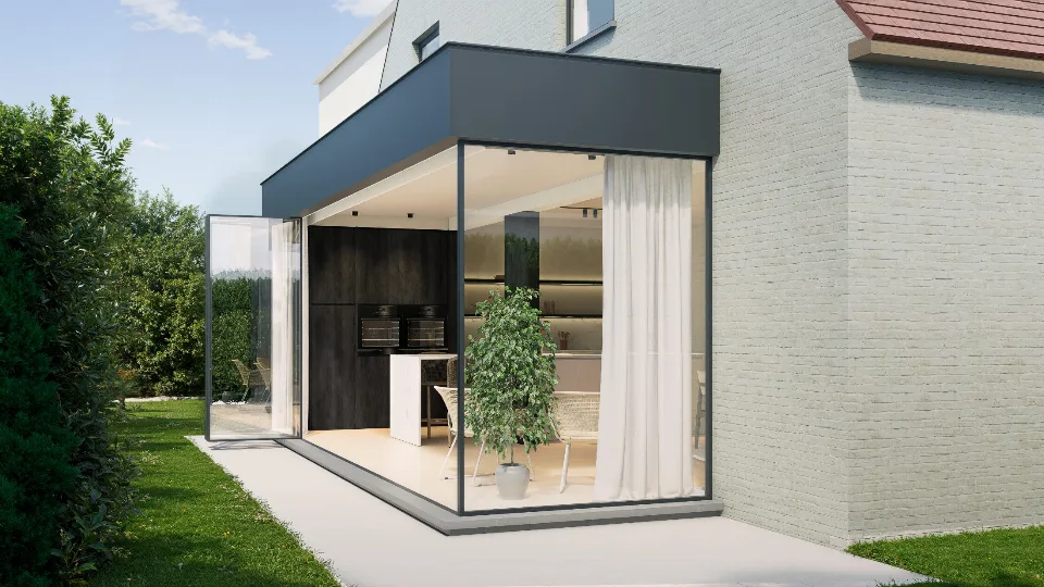 Architectuurbeeld van de gerenoveerde woning in Knokke-Heist door J.A.N plus Architecten