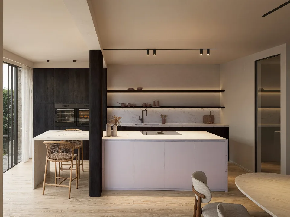 Architectuurbeeld van de gerenoveerde woning in Knokke-Heist door J.A.N plus Architecten