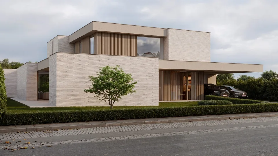 Architectuurbeeld van de nieuwbouwwoning in Koekelare door J.A.N plus Architecten