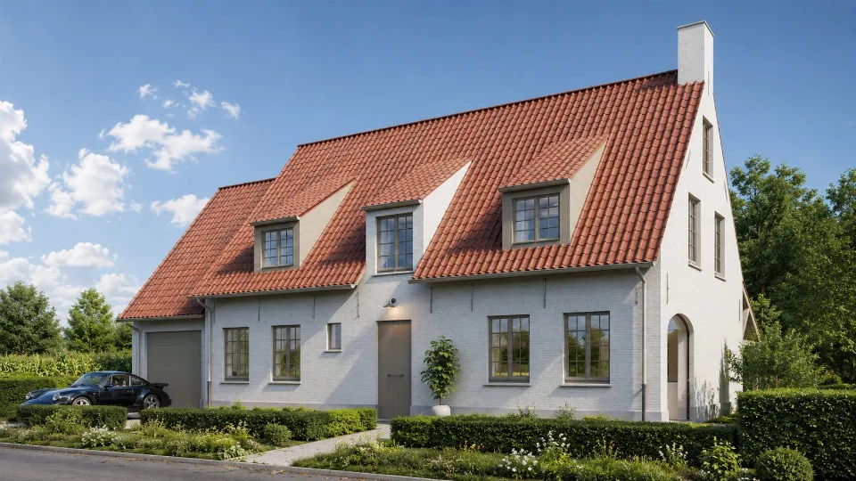 Voorgevel van de nieuwbouwwoning in Maldegem, ontworpen door J.A.N plus Architecten