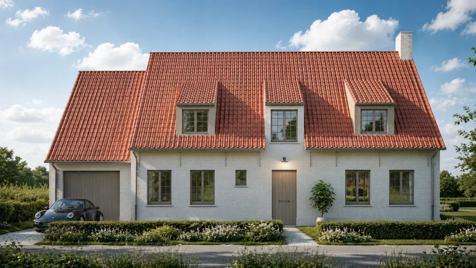 Voorgevel van de nieuwbouwwoning in Maldegem, ontworpen door J.A.N plus Architecten