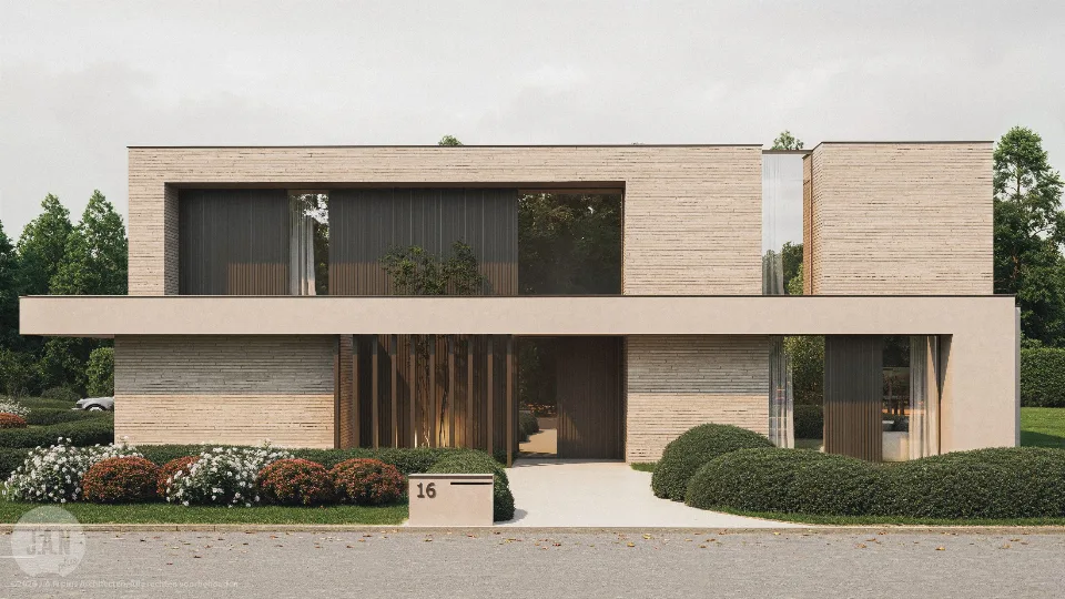 Voorgevel van de gerenoveerde woning in Gavere, ontworpen door J.A.N plus Architecten