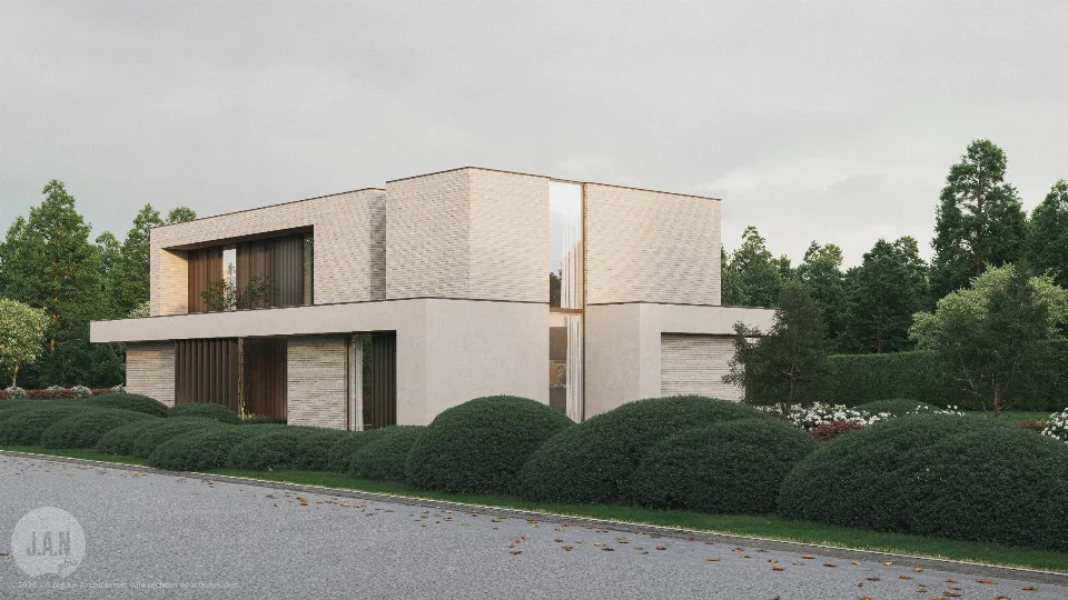 Perspectief op de gerenoveerde woning in Gavere