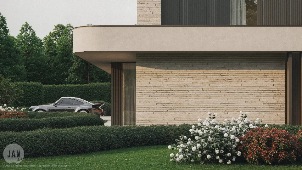 Detail van de gevelafwerking van de gerenoveerde woning in Gavere