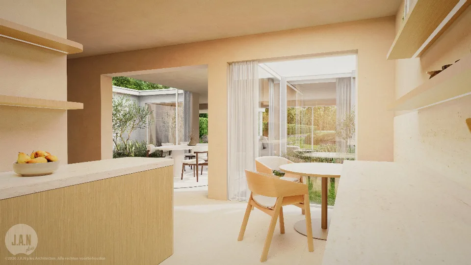 Zicht op de gerenoveerde woning in Brugge (Sint-Andries)
