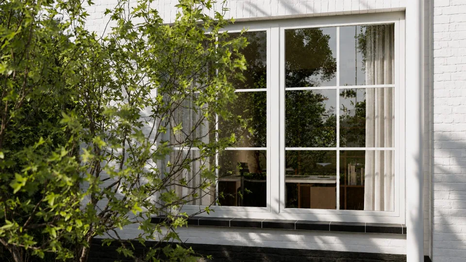 Detail van de gevelafwerking van de gerenoveerde woning in Sijsele Damme