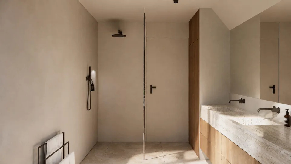 Badkamer in de gerenoveerde woning in Sijsele Damme